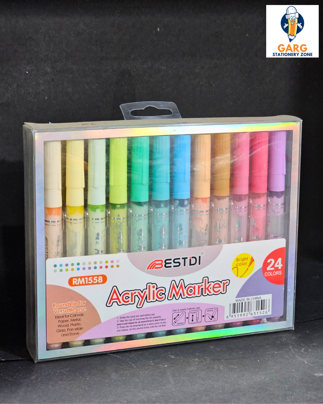 BESTDI Acrylic Markers - Pack of 24 Markers (Round Tip)